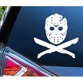 Scary Mask Car Decal | Horror Stickers for Cars, Horror Movie, Terrifying Mask, Movie Inspired Vinyl Sticker Decal for Car Bumper White