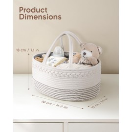 Maliton Changing Table Organiser, Baby Organiser Basket, Storage Basket for Changing Table, Nappy Caddy with Compartments and Handles, Gifts for Newborns, White Waves
