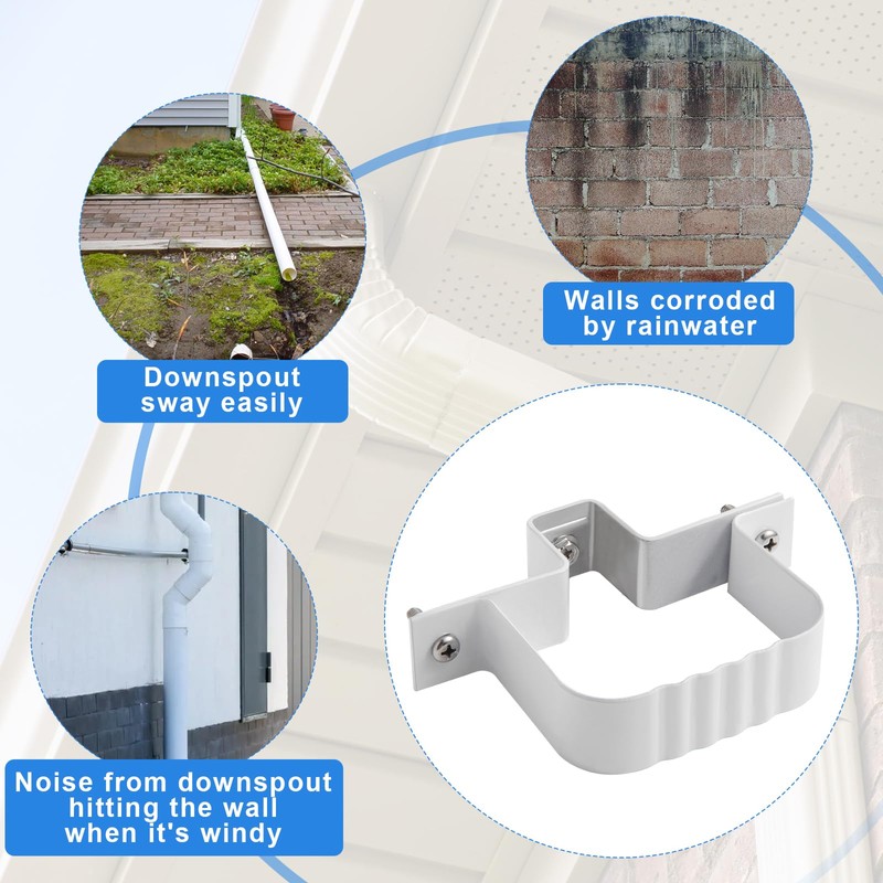 VYH Downspout Straps 2x3 and Wall Bracket, Fasteners White (2