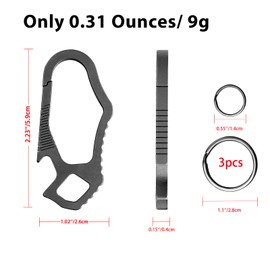 Titanium Carabiner Keychain Clip with 3 Heavy Duty Key Rings,Bottle Opener Keychain Car Key Chain for Men and Women (Titanium Black)
