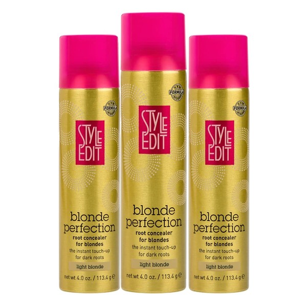 STYLE EDIT Root Concealer Touch Up Spray | Instantly Covers Grey Roots | Professional Salon Quality Cover Up Hair Products for Women |Blonde Perfection LIGHT BLONDE, 4 Ounce (Pack of 3)