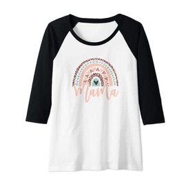 Womens Cute Bohemian Style Boho Rainbow Leopard Mother's Day Mama Raglan Baseball Tee