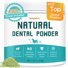 Natural Dog Dental Powder - Teeth Cleaning Powder - Removes Plaque and Tartar - Breath Freshener - Contains Probiotics to Fight Bad Breath - Large Size for Multi-Dog Households (7.05 Oz)