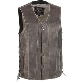 Men's Grey Leather Side Lace Straight Bottom Bar Vest Grey (Large)