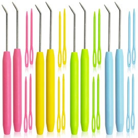 UCDRMA Knitting Loom Hook Refill Set, 8PCS Longer Stainless Steel Loom Knitting Hook (6in) with Comfortable Grip, Macaron-Colored Loom Crochet Hooks Kit & 16 Sewing Needles, Nice Crochet Loom Tools