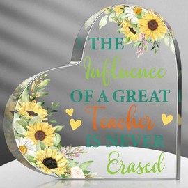 Perthlin Best Teacher Appreciation Gifts for Women Thank You Teacher Gifts from Student Graduation End of Year Acrylic Present for Office Desk Paperweight Keepsake Decor(Heart Sunflower)