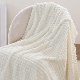 Bedsure Ivory Fleece Blanket for Couch - Super Soft Cozy Throw Blankets for Women, Cute Small Blanket for Girls, 50x60 Inches