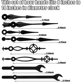 ZAMXHUG 14 Silent Wall Clock Pointer Kit for Small and Large Clock - Replacement Metal Clock Hands for Quartz Movement, Short Clock Hands, Long Lock Hands, Wall Quartz Clock Repair Accessories, Black