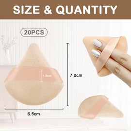 Tehttz 20Pcs Triangle Powder Puff, Makeup Sponges for Loose Powder and Body Powder Face Sponge with Strap, Face Makeup Puff Beauty Makeup Tools (Beige)