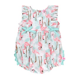 RuffleButts Vibrant Flamingo Classic Ruffle Romper - 6-12m, Vibrant Flamingo, 6-12 Months