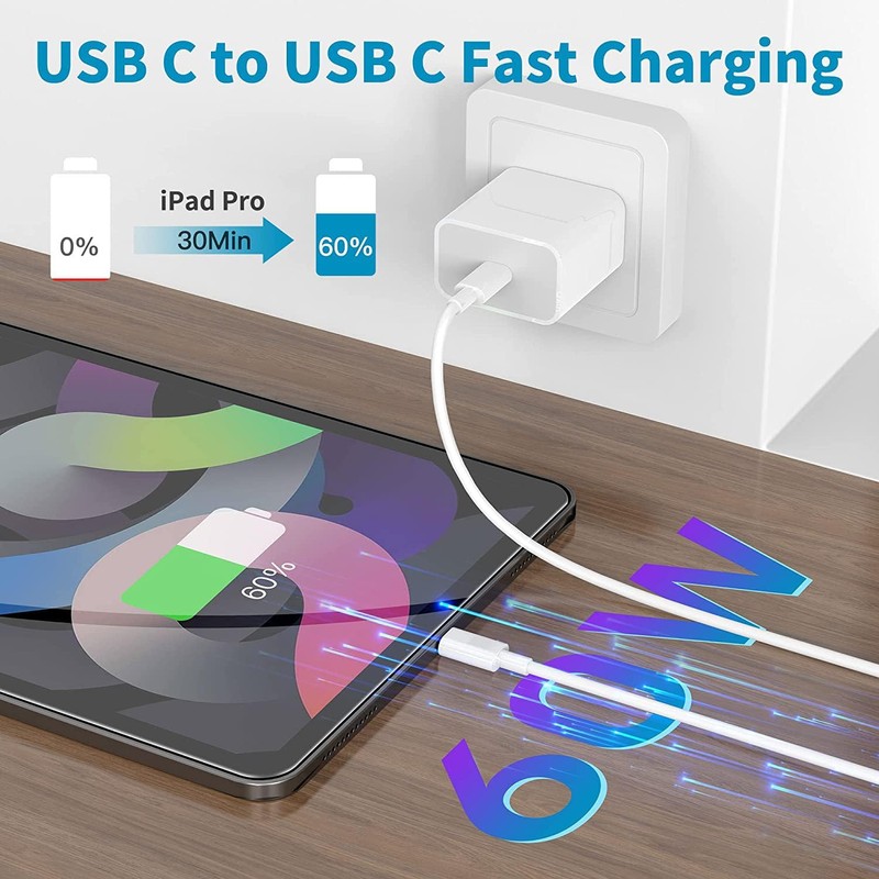 SKKSource White 6ft 100W USB-C to USB-C Data Sync Power