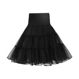 Wikoan Women's 50s Vintage Petticoat A-line Underskirt for Ladies Rockabilly Tutu Skirt Half Slip Black, S