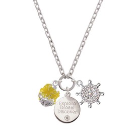 Delight Jewelry Hot Yellow Hibiscus Flowers Spinner Explore Dream Discover Zoey Charm Necklace, 28"