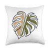 Monstera Leaf Monstera Deliciosa Pastel Line Art Throw Pillow