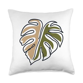 Monstera Leaf Monstera Deliciosa Pastel Line Art Throw Pillow