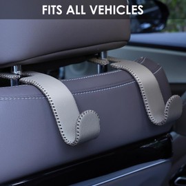 AMVOYOA Leather Car Seat Hooks - U-Shaped Purse Holder for Car, Fully Leather-Wrapped Headrest Hooks for Purses, Bags & Coats, Durable Seat Back Organizer for Travel & Daily Use (Gray, 2 Pack)