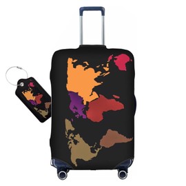 Vridoyt World Map Luggage Cover for Suitcase and Luggage Tag Combination, Elastic Washable Anti-Scratch Protector, Travel Birthday Gift for Men Women (L 26-28 Inch Luggage)