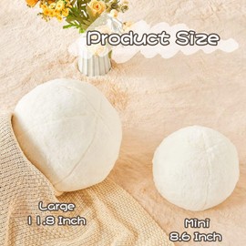 Uvvyui Ivory Ball Pillow, Cute Mini Round Throw Pillow Faux Rabbit Fur Room Decorative Throw Pillow, Ball Shaped Pillow Plush Cushion for Couch, Sofa, Bedroom