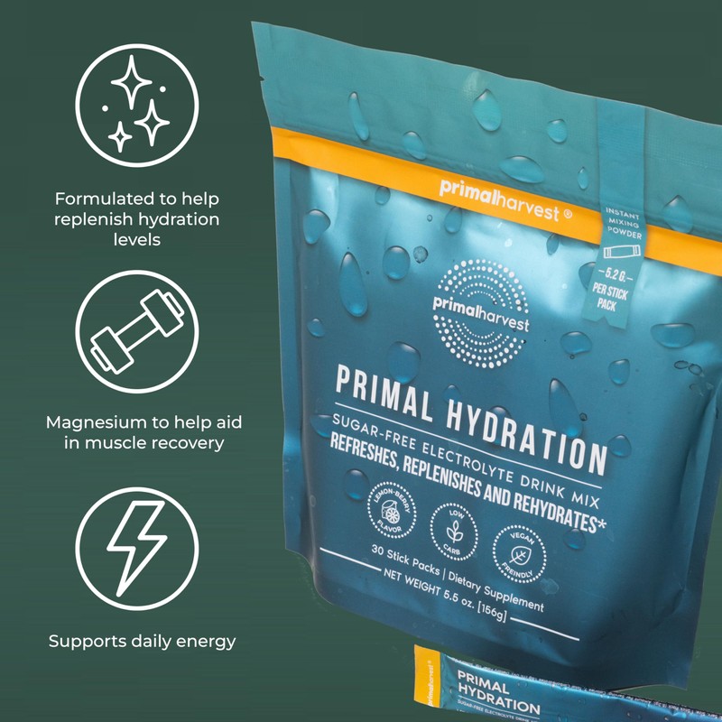Primal Harvest Electrolytes Powder Packets Primal Hydration, Easy Open Packets,