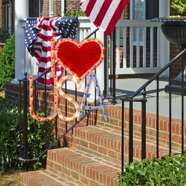 GLOWNOVA 50L Lighted Red, White and Blue Patriotic Window Silhouette Decoration Independence Day Sculpture: I Love USA