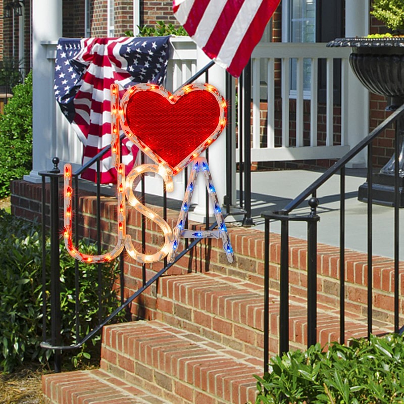 GLOWNOVA 50L Lighted Red, White and Blue Patriotic Window Silhouette
