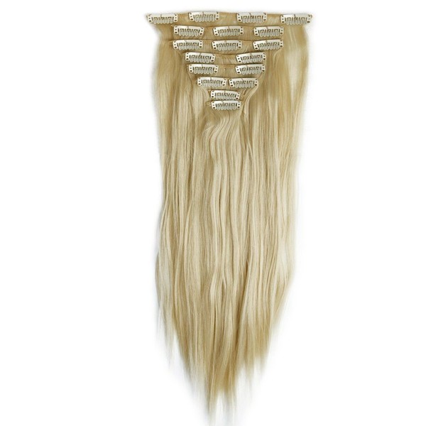 FIRSTLIKE 26" Straight Bleach Blonde Clip In Hair Extensions Thick Enough Full Head Long 8 Pieces With 18 Clips Attached Wefts Soft Silky For Ladies Beauty