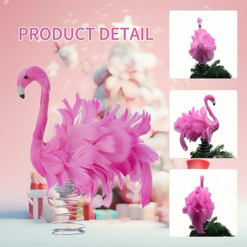 Pink Flamingo Christmas Tree Topper, Flamingo Tree Toppers with Fluffy