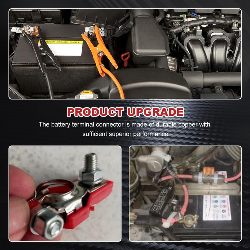 2PCS Battery Terminal Connector, Positive & Negative Auto Battery Cable