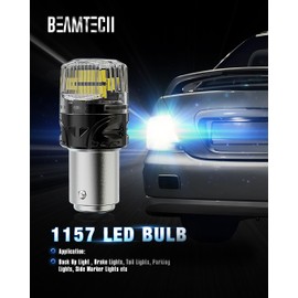BEAMTECH 1157 LED Bulbs for Brake Tail Lights, 6500K Cool White Super Bright, 2057 2357 7528 BAY15D for Parking Backup Reverse Lights, Front Rear Side Marker Lights, Pack of 2