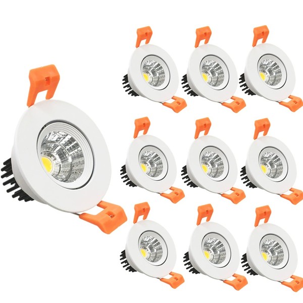 LightingWill 10-Pack 3W CRI80 LED Downlight Dimmable 220LM Directional Recessed
