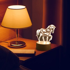 Toyandona Animal Night Light 3D Horse Illusion USB Lamp Power LED Signals Decoration for Bedroom Living Room Office Desk Lamp