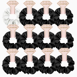 Loanzeg Satin Bridesmaid Scrunchies Bachelorette Hair Ties Set of 12 Bridal Shower No Damage Hairties ideas Gift for Wedding Party Favors Bridesmaid Proposal Gifts (12pcs White&Black)