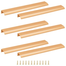Cjueiom 6 Pack Concealed Kitchen Cupboard Handles 256mm Hole Center Hidden Drawer Pulls, Finger Edge Pull Aluminum Cabinet Handle Invisible Door Knob for Wardrobe (300mm Total Length, Gold)