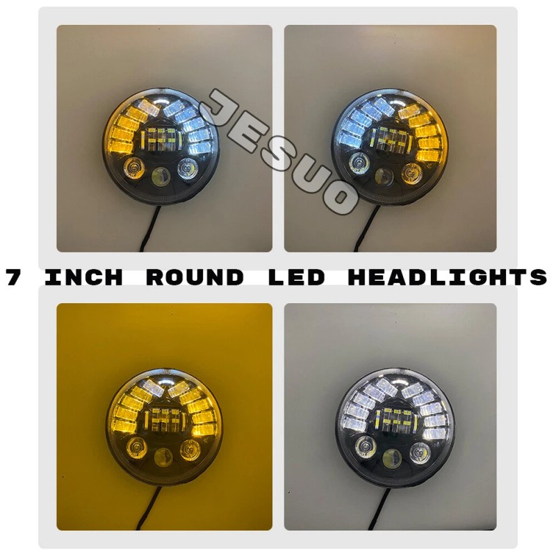 JESUO PAIR 7" inch Round LED Headlights High/Low Beam For