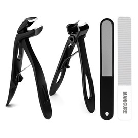Nail Clippers for Seniors Thick Toenails, Upgrade Wide Jaw Fingernail Clippers and Angled Head Toenail Clippers, Glass Nail File Kit, Sharp Fingernail Clipper Cutter for Men, Women&Pregnant，Black