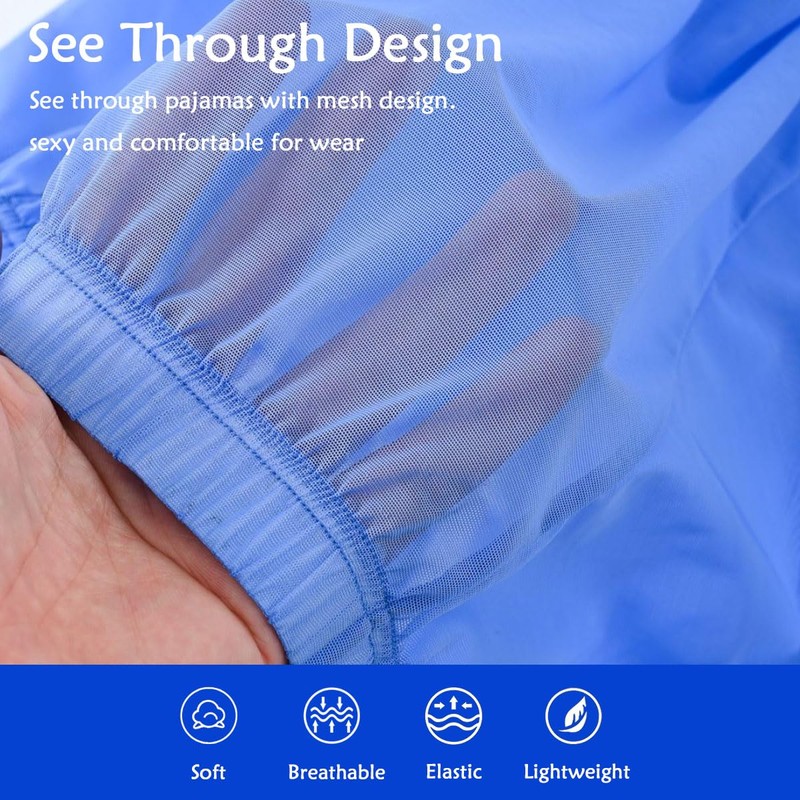 Calzoncillos de malla sexy para hombre, ropa interior transparente, Azul
