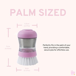 THE DISH DUCK 2 Soap Dispensing Scrub Brushes & 5 Replacement Bristles, Palm Sized, (Baby Pink) (7)