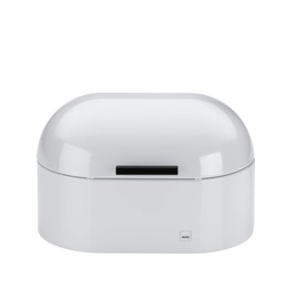 kela Friscolino Metal Bread Bin with Ventilation Holes 25 x 15 x 17 cm, Small Bread Box with Hinged Lid, Bread Storage Box, Glossy White