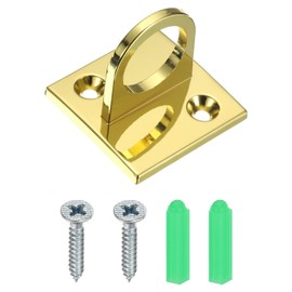 PATIKIL Pad Eye Plate U Hooks, Metal Ceiling Hook Wall Mount Loop with Screws Expansion Tubes Hardware Ring Hooks for Hanging Ropes in Queue Barrier, Golden