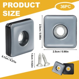 Yooyan Pack of 36 25 mm Teflon Gliders Square, Teflon Gliders for Screwing with 36 Stainless Steel Screws, Carpet Gliders for Heavy Furniture, Armchair, Chair Legs
