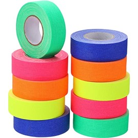 10 Rolls Gaffers Tape 1 Inch x 20 Yards Spike Tape UV Blacklight Reactive Fluorescent Heavy Duty Gaffers Tape Multipurpose UV Fluorescent Neon Tape for Party Supplies Floor Markings, 5 Bright Colors