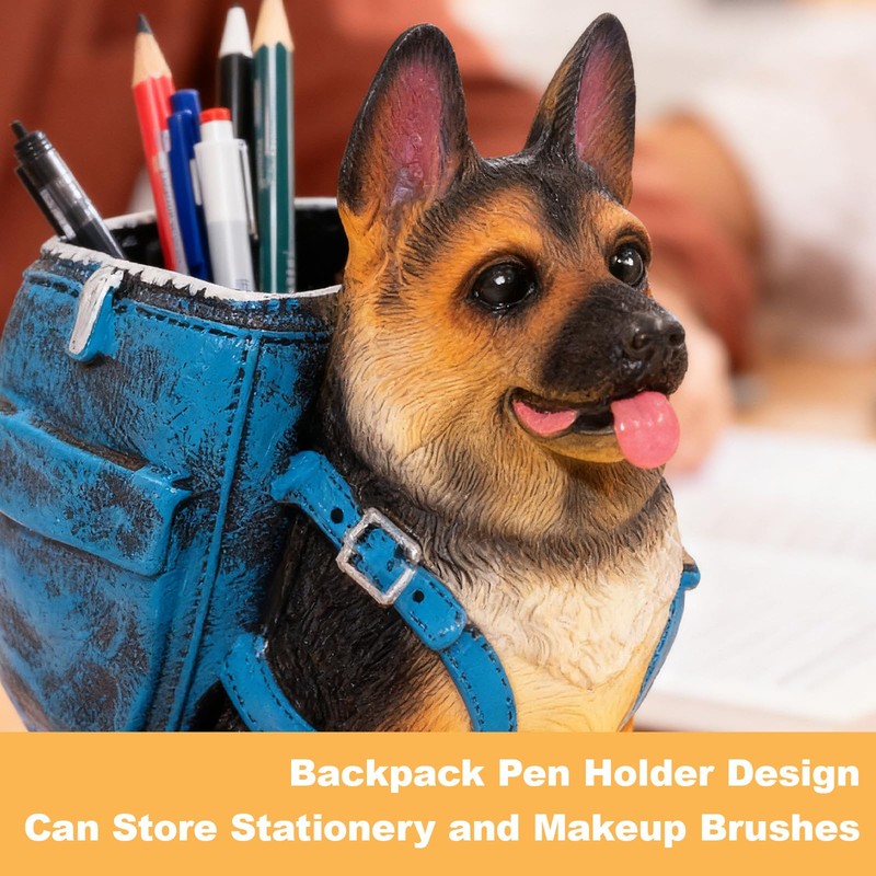 Upriver German Shepherd Pen Holder for Desk, Cute Dog Resin