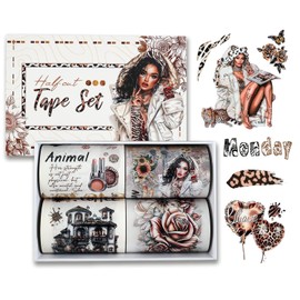 AVECMOI PET Tape Stickers for Scrapbooking, Animal Washi Tape Set Journal Stickers for Adult Women, Die Cut Transparent Stickers for Junk Journal, Collage, Craft Project