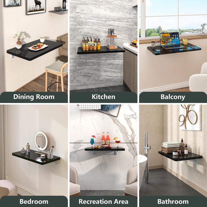 Clikuutory Black Wall Mounted High Gloss Folding Table 23.6" L