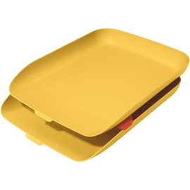 LEITZ Cosy Series 53581019 A4 Letter Tray, Set of 2 Including Stacking Elements, Warm Yellow
