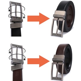 Belts for Men Reversible Leather 1.25" Waist Strap Fashion Dress Buckle Beltox(38-40,Sub-brushed Buckle Black/Brown)