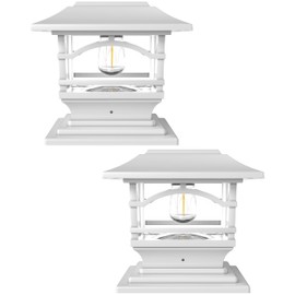 Davinci Lighting Edison Solar Outdoor Post Cap Lights - 4x4 5x5 6x6 - Bright LED Light for Fence Deck Garden or Patio Posts - Pearl White (2 Pack)