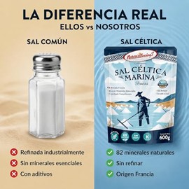 Sal Céltica Marina 600g Fina de Bretaña, Francia | Nature's Blessings | 82 Minerales Esenciales, Sin Refinar, Secada al Sol.