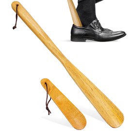 GLEAVI 2pcs Wood Shoehorn Long and Short Handle Shoe Horn Shoe Spoon Non Slip Shoe Lifter Lazy Shoes Aid Tool for Seniors Elderly Adults Shoe Horns for Men Women-Kids