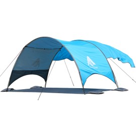 Flycoop 2026 Upgraded Beach Canopy Tent with Shade Sail, UPF 50+, Portable Beach Sun Shelter with 360° Ventilation for Family Trips, Picnic & Outdoor Use (106×65×62 in + 75×98 in Sail)